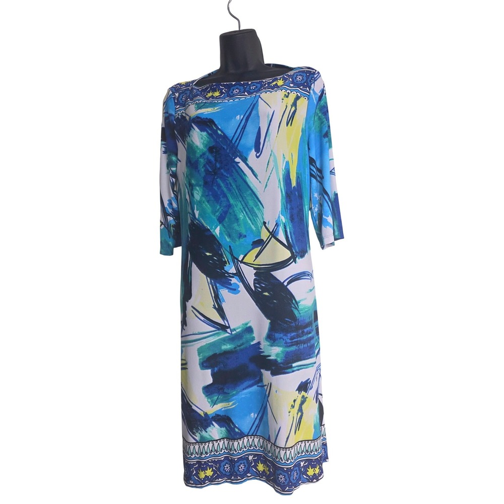 Kupcake Womens Abstract‎ Brushstroke Shift Dress Blue Green Yellow Size M A2